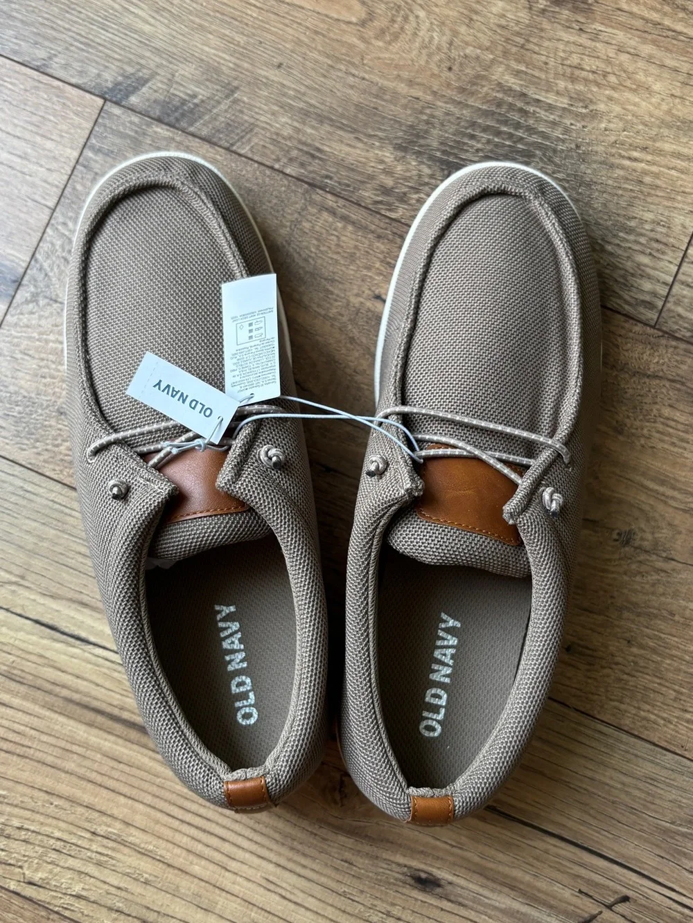 Old Navy Men's Taupe Canvas Boat Shoes with Brown Accents